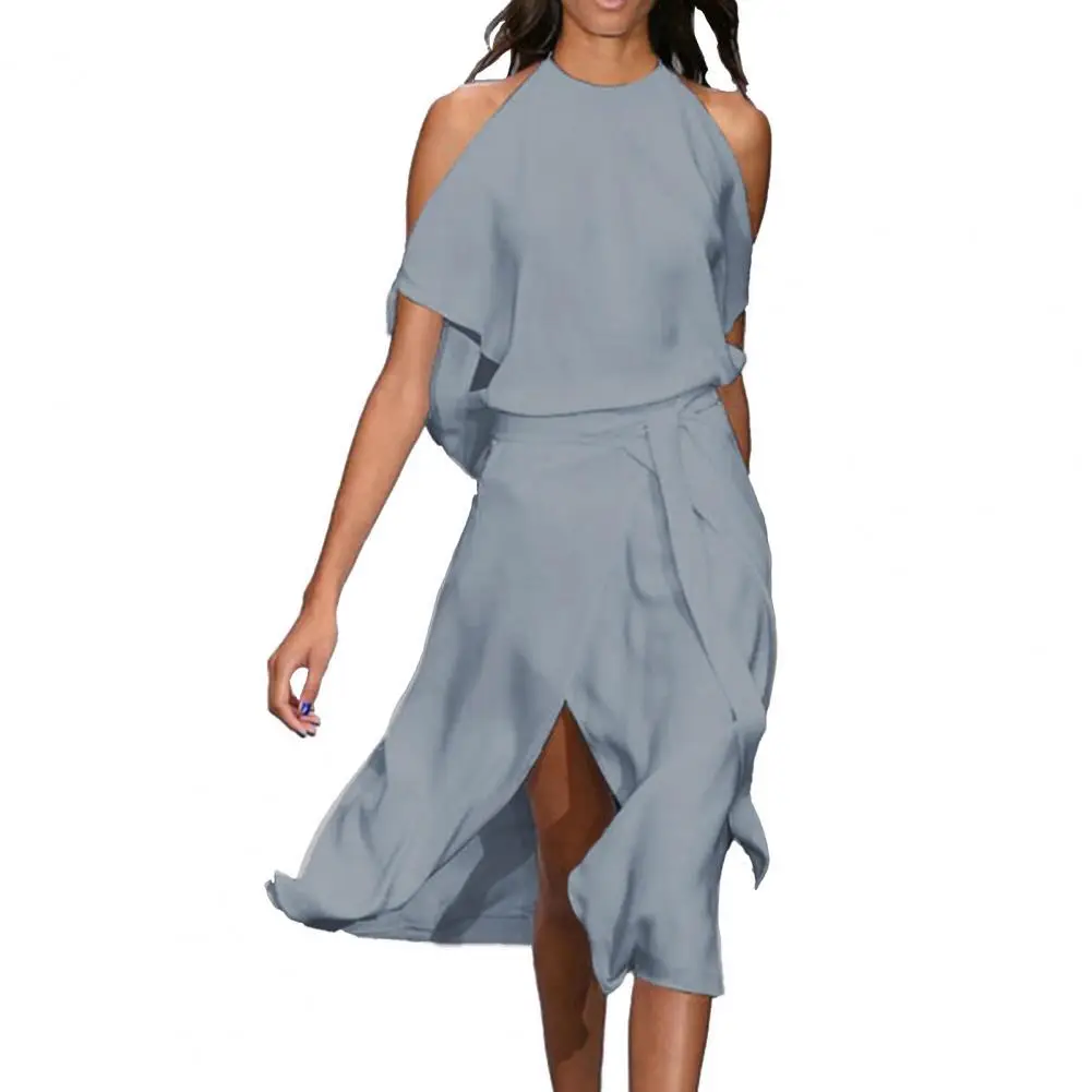 

Long Dress Halter Simple Elegant Women Off Shoulder Loose Dress for Work