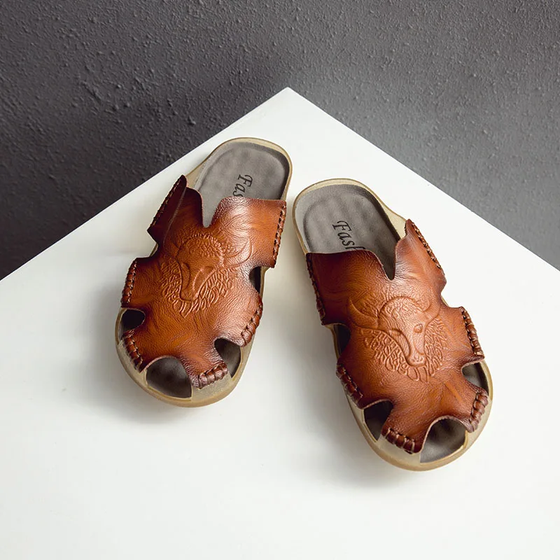

New Summer Men's Sandals Genuine Leather Breathable Shoes Roman Sandals Flats Man Slippers Roman Style Beach Sandals Hot Sale