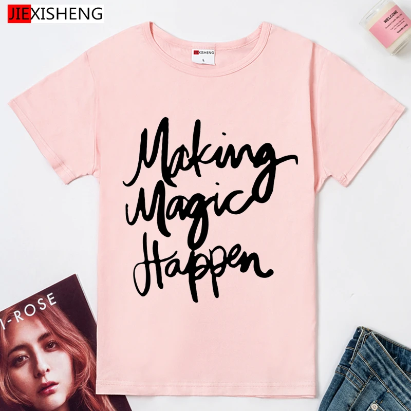 Футболка женская хлопковая с принтом волшебство происходит|making magic happen|printing