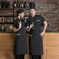 men and women short sleeve master chef uniform bakery catering restaurant kitchen jacket canteen cook coat workwear apronhat