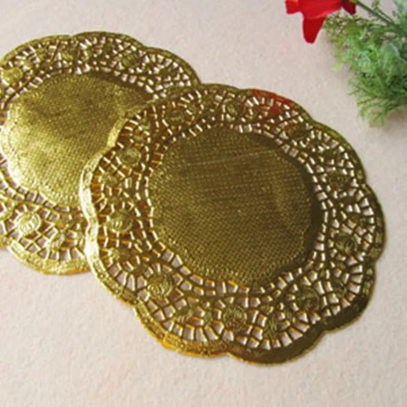 100pcs 6.5"7.5"8.5"10.5"12"Creative Craft Round Gold Paper Pads Lace Doily Doilies Cake Placemat Party Wedding Gift Decoration