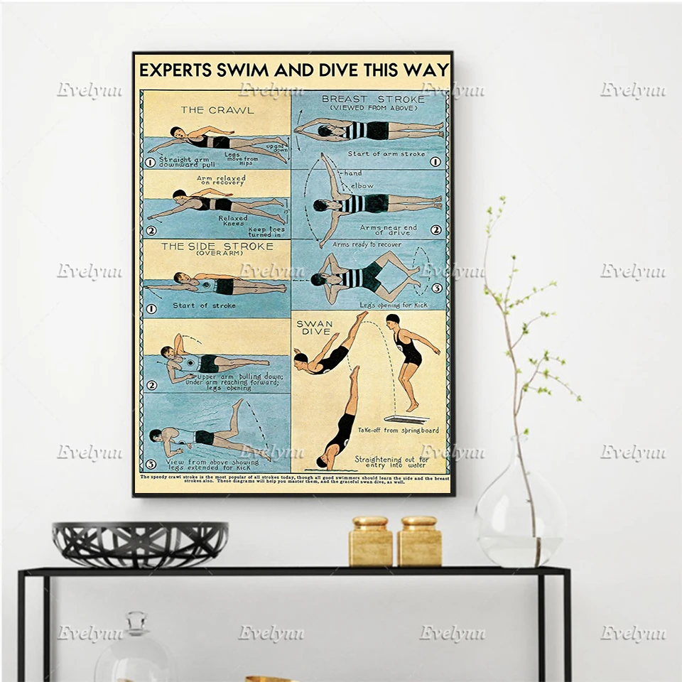 

Experts Swim And Dive This Way Poster Living Room Decoration Home Decor Canvas Wall Art Prints Unique Gift Floating Frame