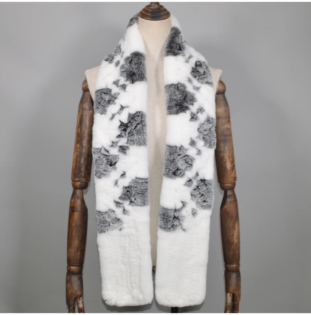 Winter Long Style Women Real Rex Rabbit Fur Scarf Rex Rabbit Fur Warm Soft Ring Scarfs High Quality Knit Rabbit Fur Scarves