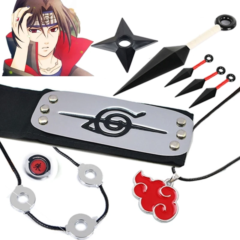 

Anime Cosplay Accessories Props Akatsuki Member Itachi Sharingan Ring Kunai Headband Necklace Shuriken Gift for Boys Wholesale