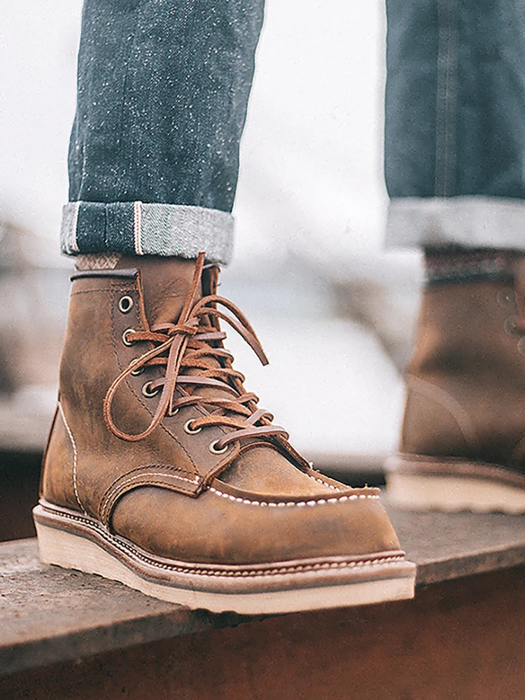 Мужская обувь с круглым носком винтажные ботильоны из натуральной воловьей кожи