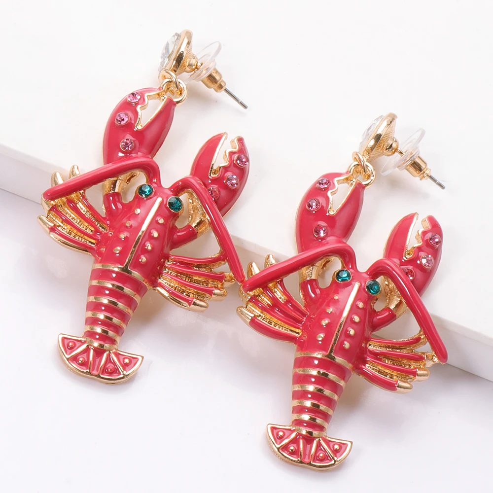 Wholesale Australian Lobster Foodie Earrings New Rhinestone Big Cute Hanging Dangle Statement Women Fashion Jewelry |