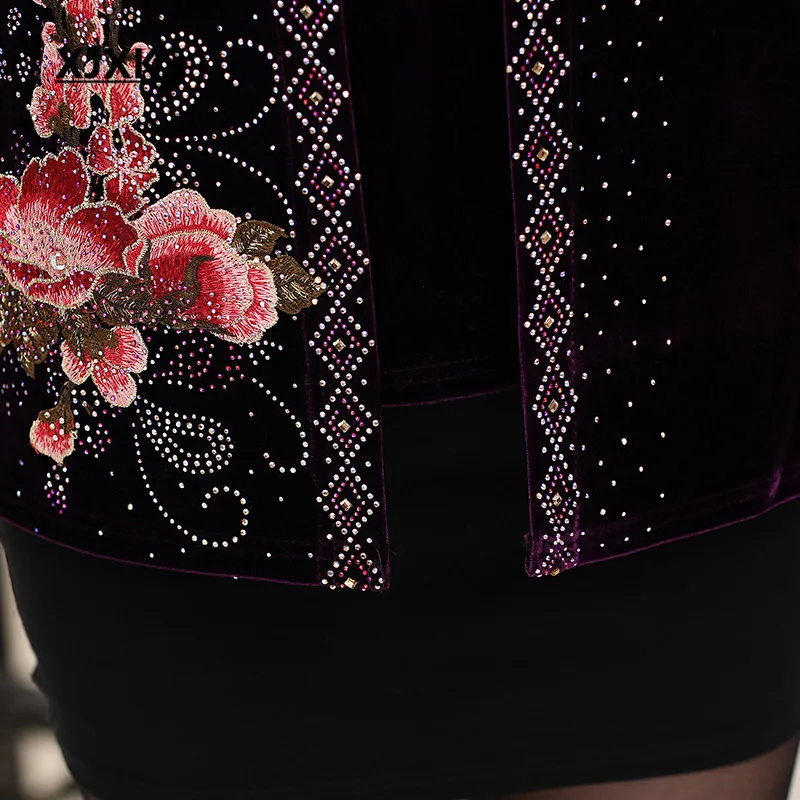 XJXKS Fashion diamond embroidered exquisite women fake two-piece 2019 autumn winter new loose plus size tops | Женская одежда