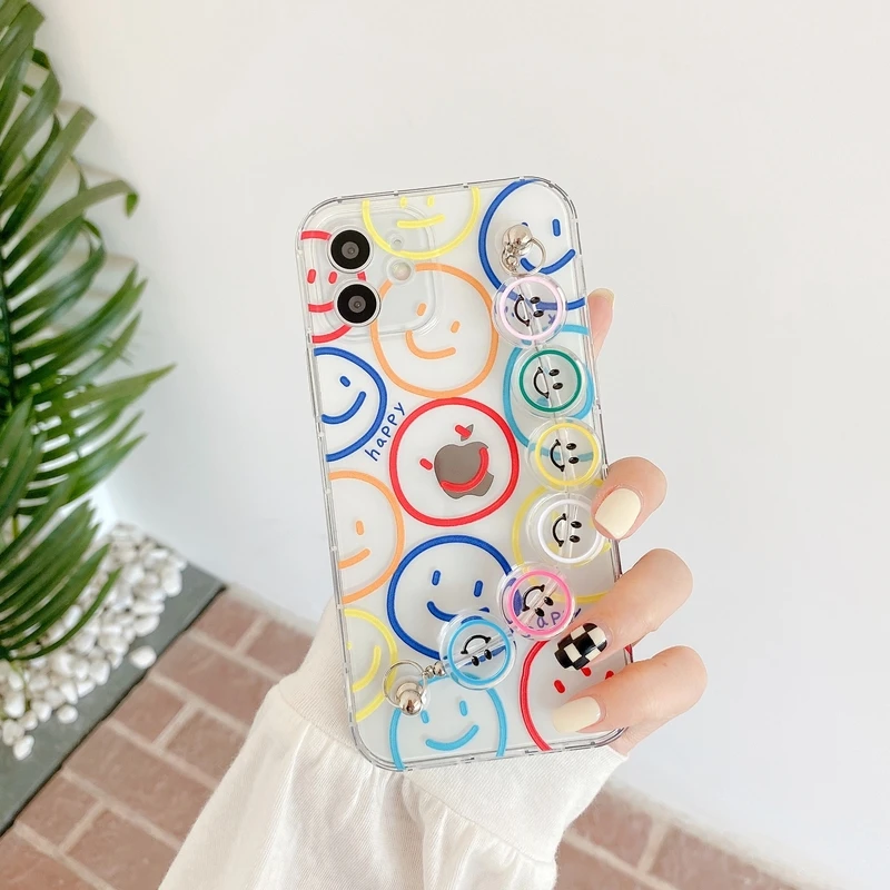 

Funny Cute Cartoon Smile Phone Case For iPhone 11 Pro Max 12 Pro Max X Xs Max Xr 7 8 Puls SE 2020 Cases Bracelet Soft TPU Cover