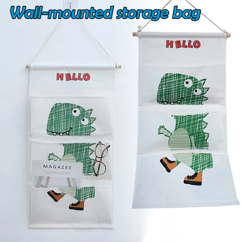 

Linen Cotton Wall Hanging Storage Bag 3 Cells Over The Door Storage Pockets Book Organizer For Closet Kid's Room He