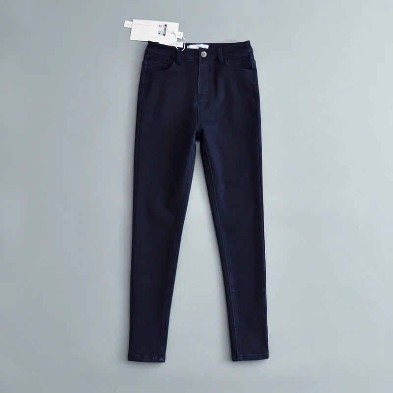 Dark blue Женские узкие джинсы с высокой талией Зимние джинсы бархатные плотные узкие женские джинсовые брюки теплые узкие джинсы Femme - Цвет: Dark blue
