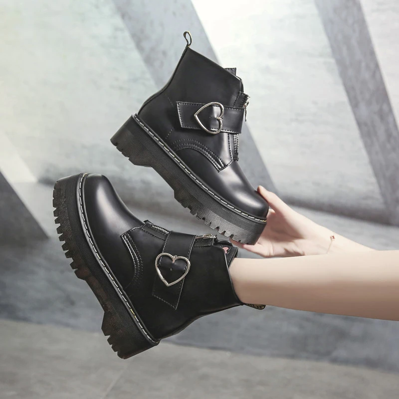Love Botas/женские зимние ботильоны в байкерском стиле женская обувь на танкетке с