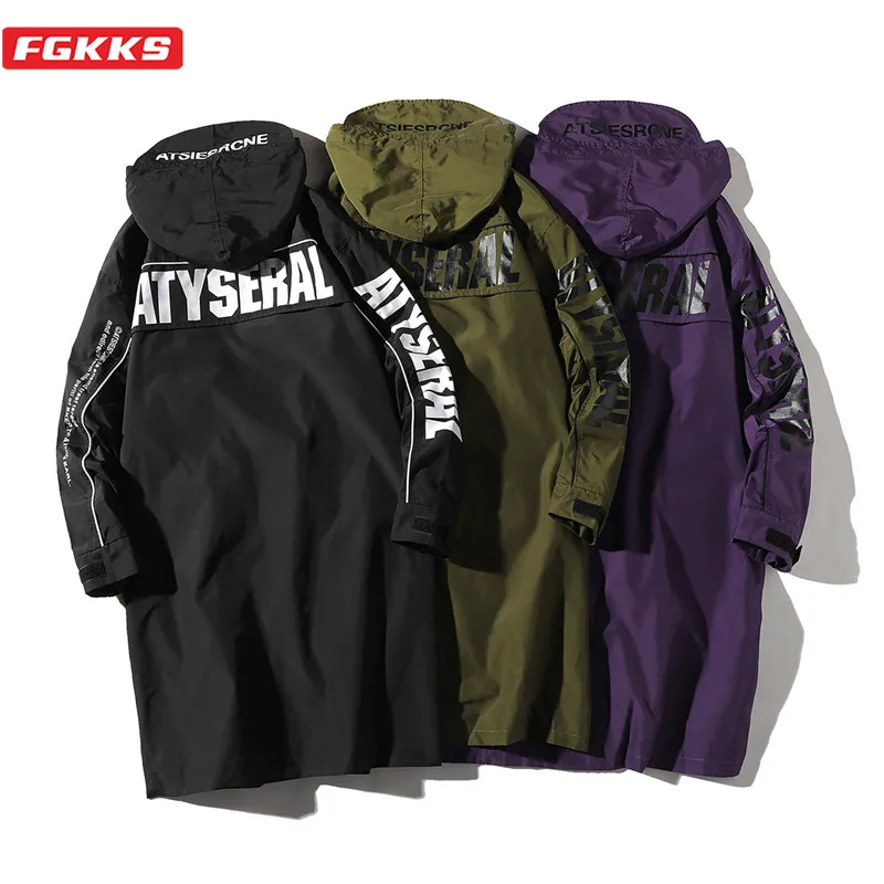 Мужской Тренч с капюшоном FGKKS модный брендовый надписью длинный секцией весна