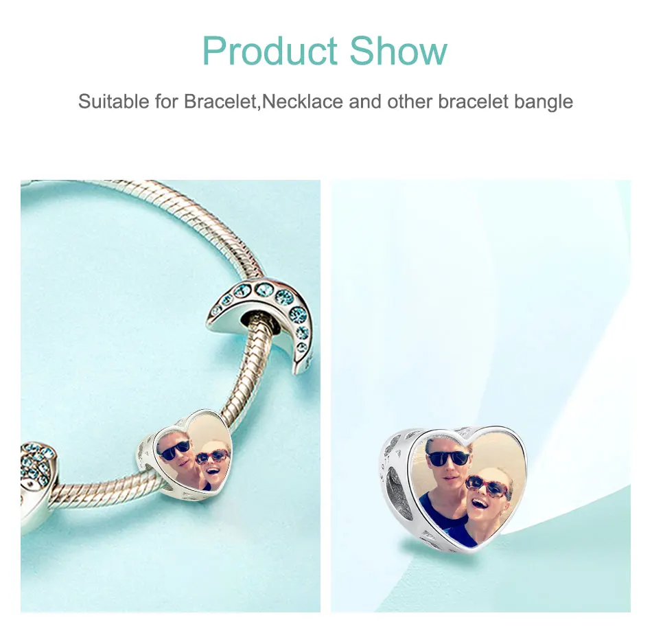 Sterling Silver 925 Heart CZ Charms DIY Thank You Customize Photo Beads Fit Original Charm Bracelet Silver 925 Jewelry Making
