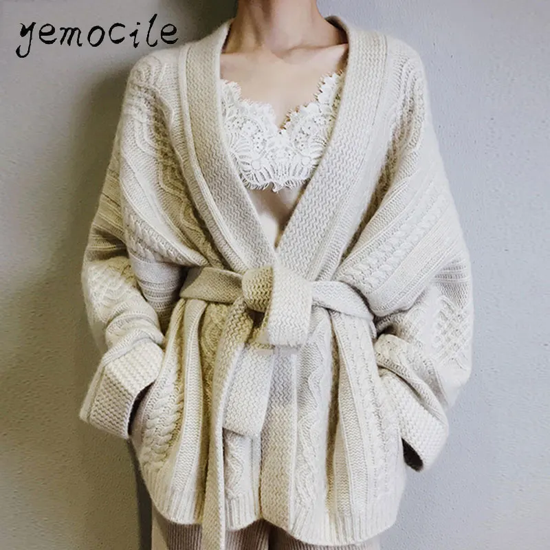 Новинка 2020 женский теплый вязаный кардиган Женский Повседневный Белый свитер с