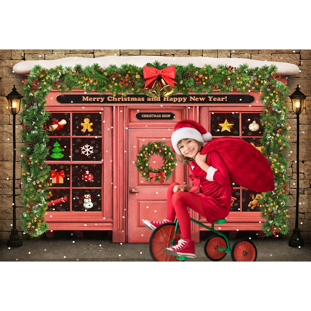 Фон для фотосъемки с изображением Красного рождественского магазина новым годом