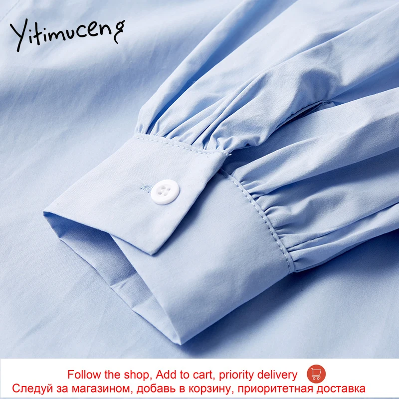 

Yitimuceng Button Up Blouse Women Shirts Peter Pan Collar Long Sleeve Straight Solid 2021 Spring French Fashion New Sweet Tops