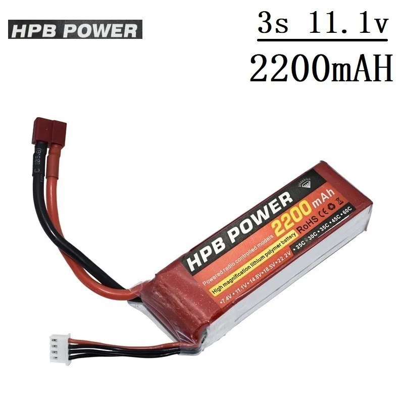 

Аккумулятор HPB 3s 2200 мА · ч, 11,1 В, перезаряжаемый аккумулятор для радиоуправляемого вертолета, автомобиля, лодки, самолета, игрушек, роботов, л...