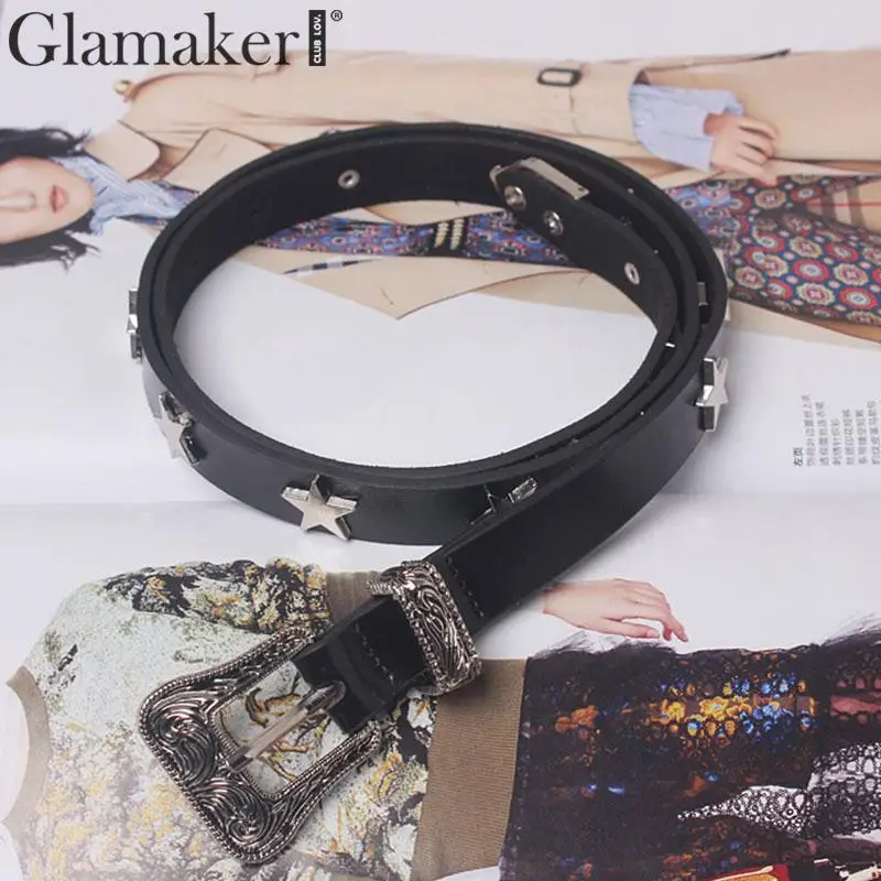 Glamaker Star женский широкий ремень для платья из искусственной кожи черный широкий пояс для женщин Винтажный пояс в стиле ретро аксессуары корейский стиль