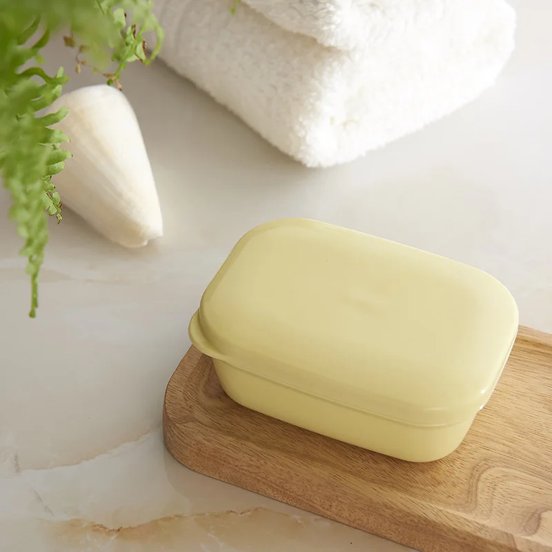 

New product solid color portable soap box with lid for business trip rectangular soap box with drain layer bathroom supplies