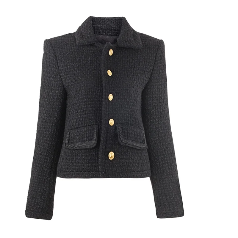 

Original New Arrival Autumn Winter Ladies Exquisite Little Fragrant Wind Woolen Black Retro Jacket Short Women Coat