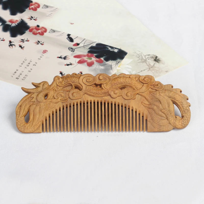 Green Sandalwood Wood Comb Anti-Static Massage Exquisite Double Sided Carved Wooden Hair Comb  Hair Care & Styling