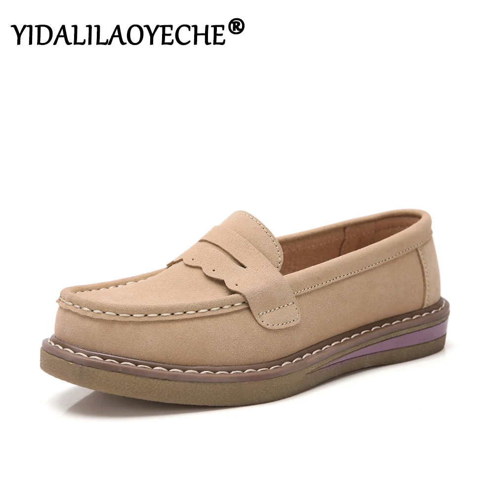 Женские туфли на плоской подошве с круглым носком однотонные ручной работы