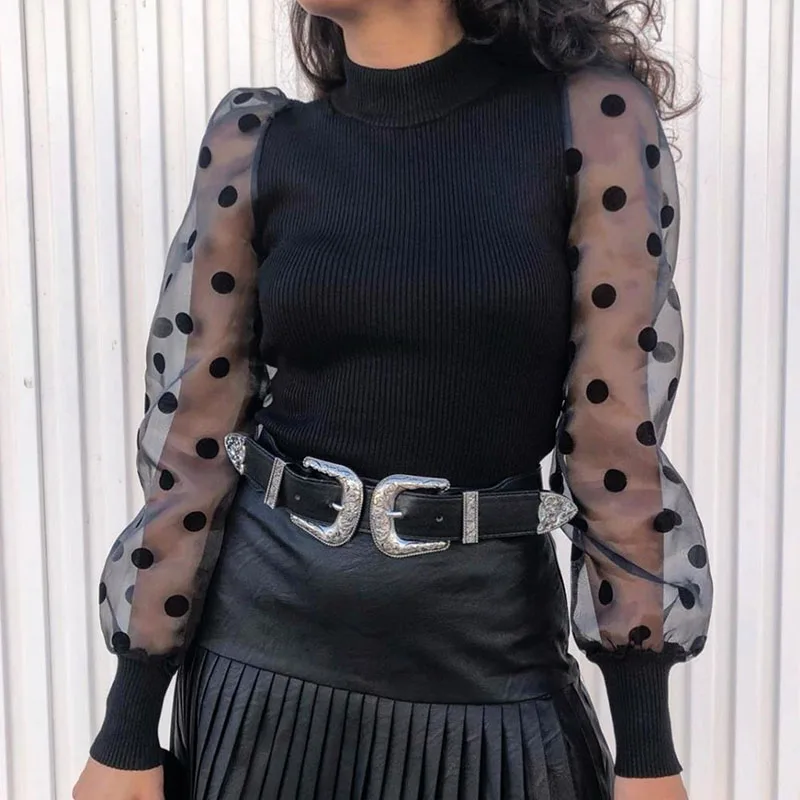 Женские сетчатые прозрачные футболки новинка 2020 элегантные облегающие Топы в