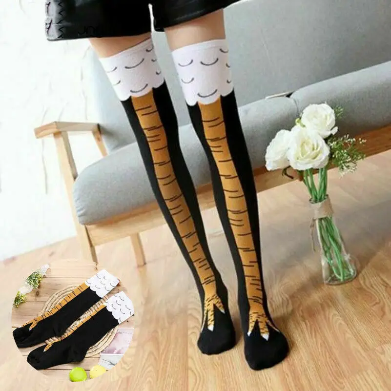 

Winter Autumn Women 3D Chicken Print Funny 3D Cartoon Thigh High Sock Fashion Cute Ladies Thin Toe Feet Cosplay