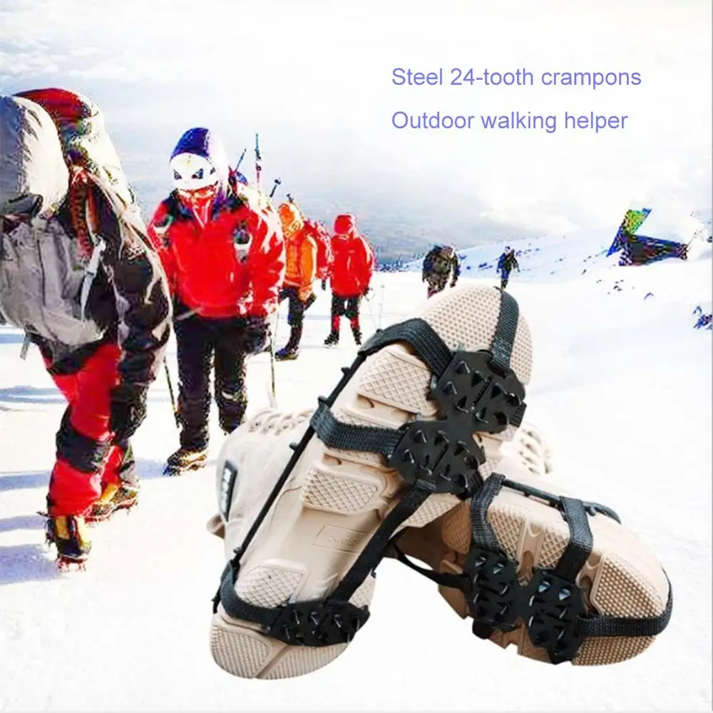 1 Pair 24 Teeth Anti-Skid Ice Gripper Spike Winter Climbing Anti-Slip Snow Spikes Grips Cleats Over Shoes Covers Crampon | Спорт и