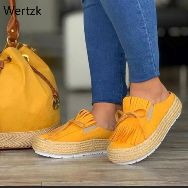 Лоферы женские на толстой подошве повседневные туфли с кисточками платформе без