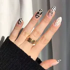 Миндаль французский Леопард Новые Накладные ногти длинные волнистые белые черные нажимные ногти балерины полное покрытие женские накладные ногти