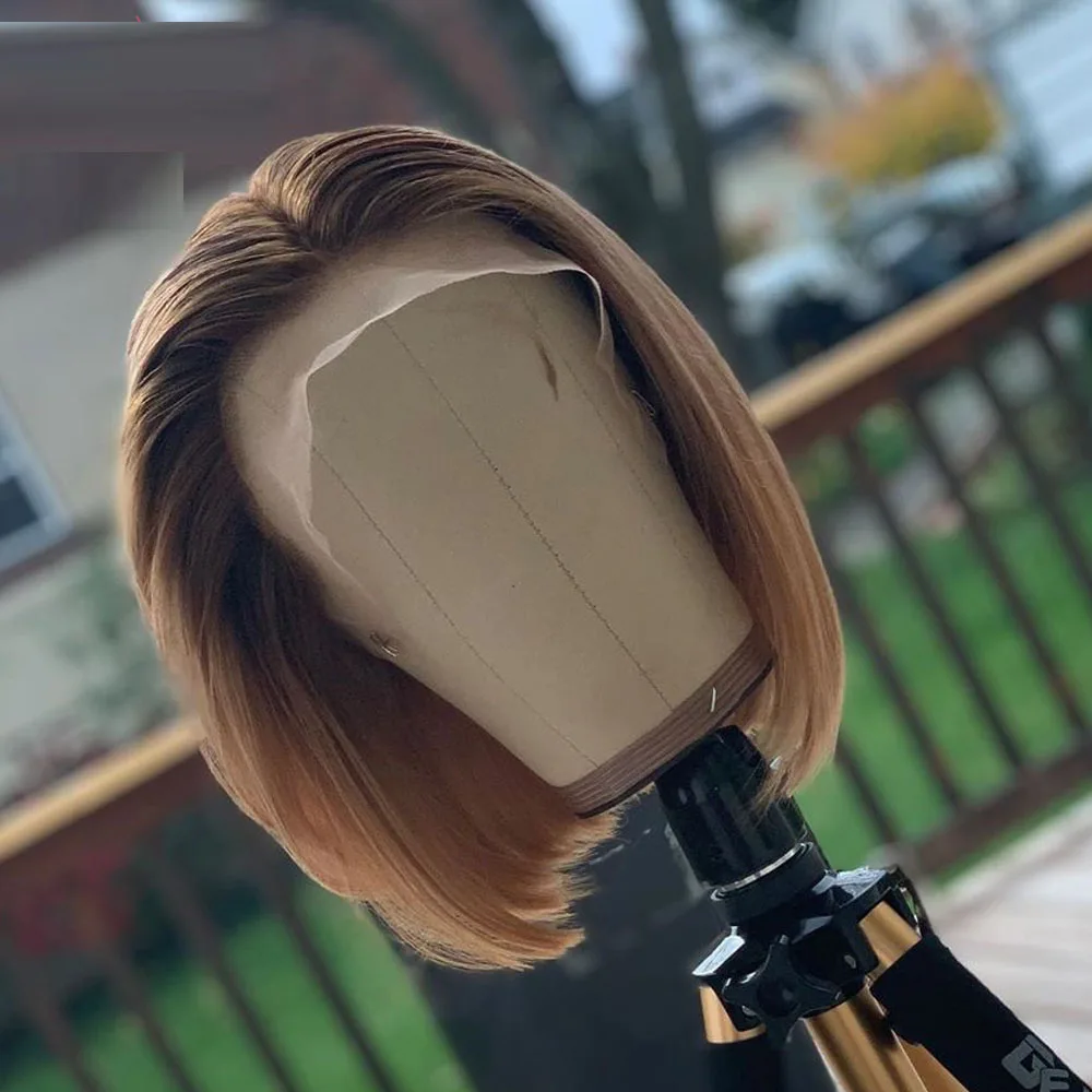 Парик из человеческих волос с Омбре короткий парик коричневым медом светлые