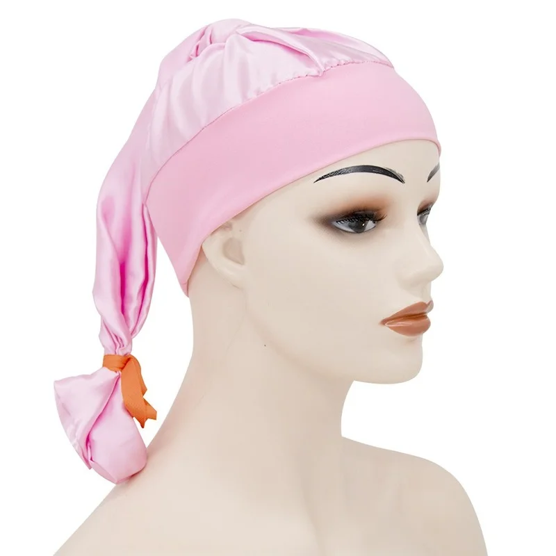 

Multifunction Fashion Women Hats Hot Spot High Elastic Wide-brimmed Satin Nightcap Ladies Long Hair Care Long Tube Cap 466