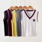 Трикотажный жилет в стиле преппи для мальчиков, осенне-зимние однотонные свитера с V-образным вырезом, детский вязаный жилет, школьная форма без рукавов для девочек