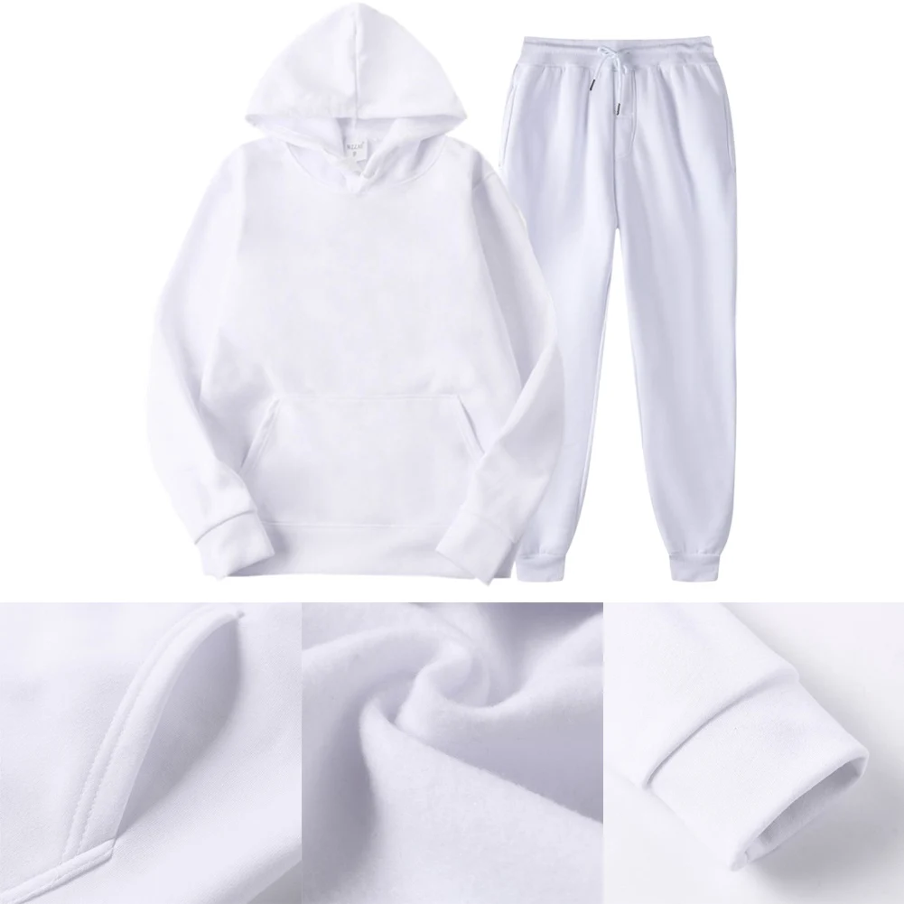 

Men's And Women's Spring And Autumn Models White Solid Color Sweatshirts And Sweatpants Suits Men's Hoodies Sportswear Pullovers