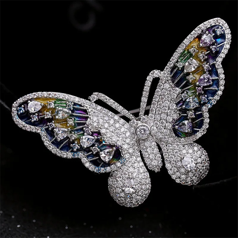 

Colorful Butterfly Brooches Pins For Women Korea Fashion Jewelry Oil Drop Cubic Zirconia Insect Brooch Pin Gold-Plated