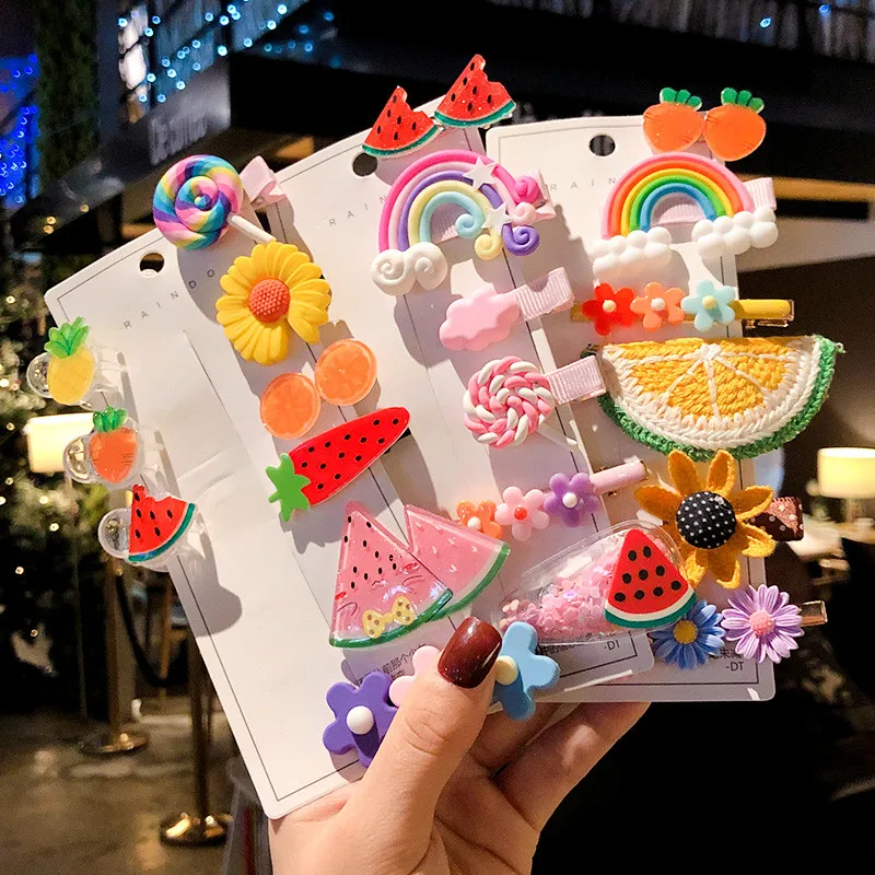 

2/6/7/17 шт/комплект, Детские милые заколки для волос с изображением фруктов и цветов, милые заколки для волос, шпильки для детских волос, аксесс...