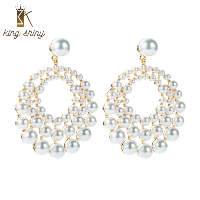 

King Shiny Vintage Серьги-капли с искусственным жемчугом Роскошные геометрические большие круглая подвеска серьги свадебные серьги