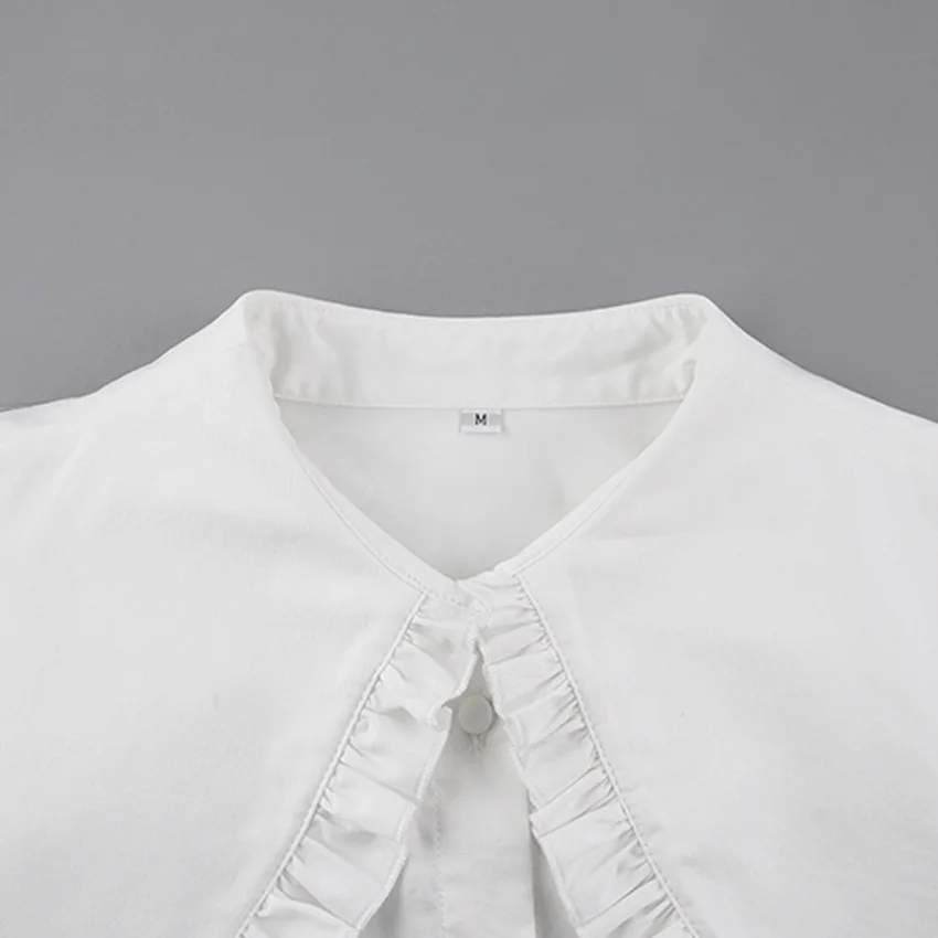 

Pure Color Cotton Shirt Large Size Womens Doll Collar Long Sleeves With Buttons Wooden Ears Fashionable All-Match Shirt 2021 New