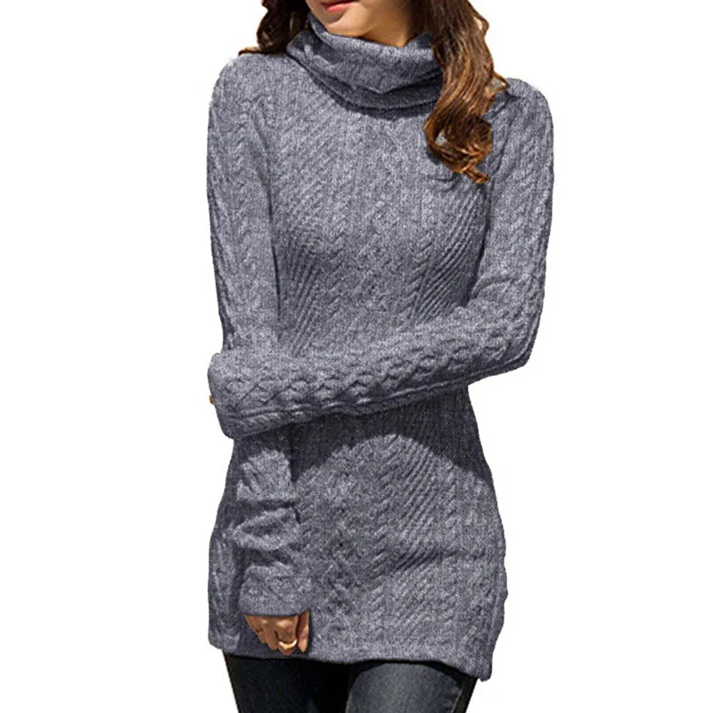 Длинное платье-свитер женский свитер с высоким воротом Осенний плотный пуловер