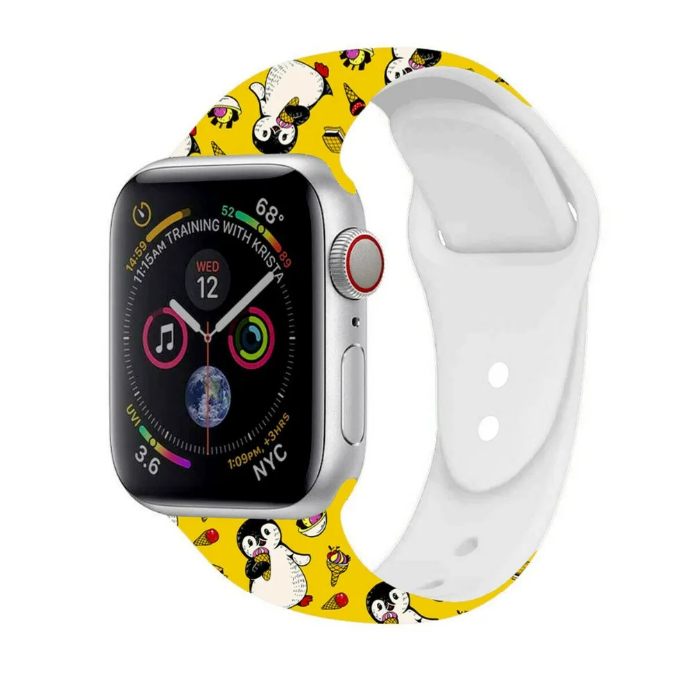 Сменный спортивный ремешок для Apple Watch Band 5, 4, 44 мм, 40 мм, силиконовый браслет с цветочным принтом для iWatch Series 3, 2, 1, 42 мм, 38 мм