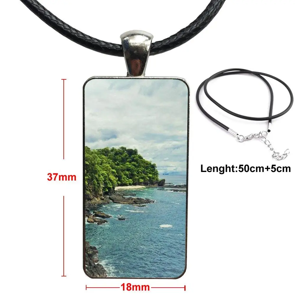 Jewelry With Steel Plated Glass Cabochon Choker Long Pendant Rectangle Necklace For Kids Beads Costa Rica Flag | Украшения и