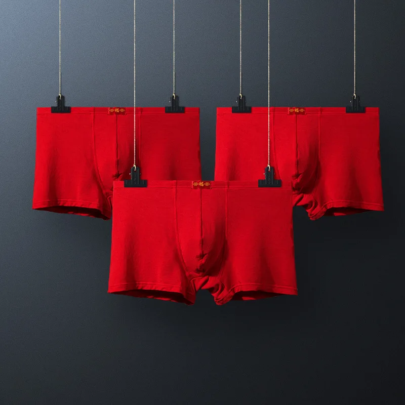 

BOBTXS Mens Underwear Red Boy Short Modal Wedding Shorts Men's Underwear Boxer Shorts Underpants Lucky Colors Sexy Briefs Male