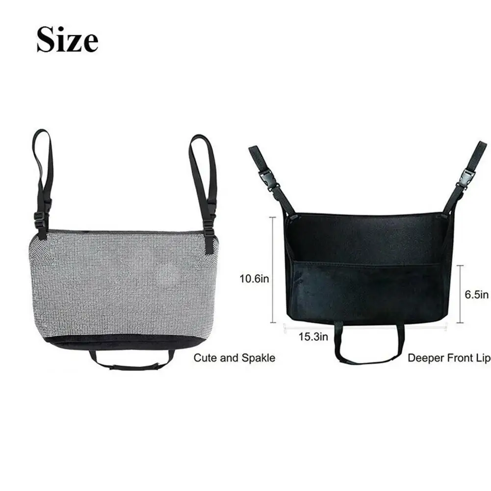 

Diamond Rhinestone Car Seat Handbag Holder Gap Organizer Purse Bag Phone Documents Storage Pocket Pouch Between Backseat Barrier