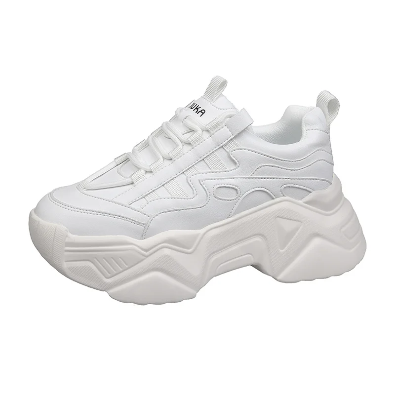 

Fashion Sneakers For Women 2020 Autumn Chunky Casual Shoes Black Leather Vulcanized Shoes Woman Brand Platform Trainers 7cm