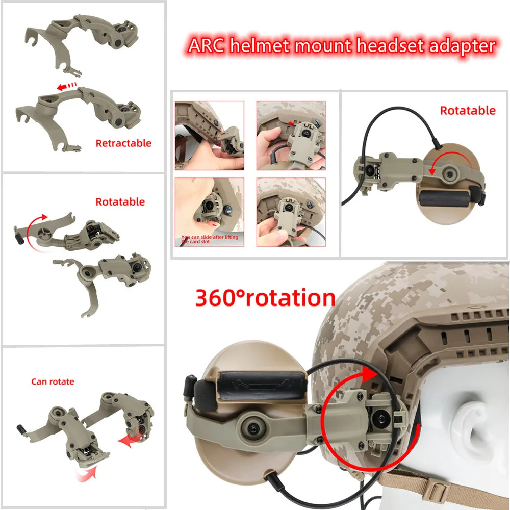 Outdoor pickup noise reduction air gun tactical shooting sponge headset helmet ARC track bracket headset + U94 PTT adapter