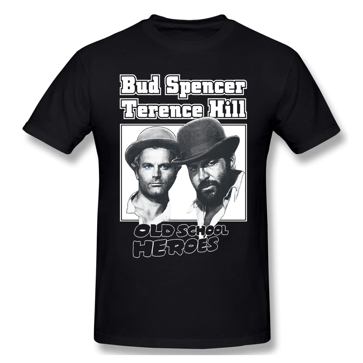 

Бутон Спенсера и Теренс Хилл Old School героев футболки с надписями «Big Размеры хлопковая Футболка с круглым вырезом с коротким рукавом мужская ...