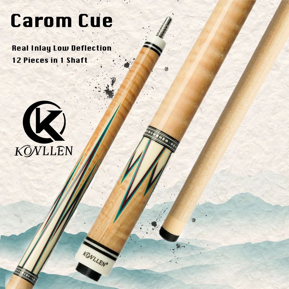 

KONLLEN Carom Billiards Cue Real Inlay Low Deflection 3 Cushion Carom Cue 12 Pieces in 1 Shaft Technology 142cm 12mm Libre Cue