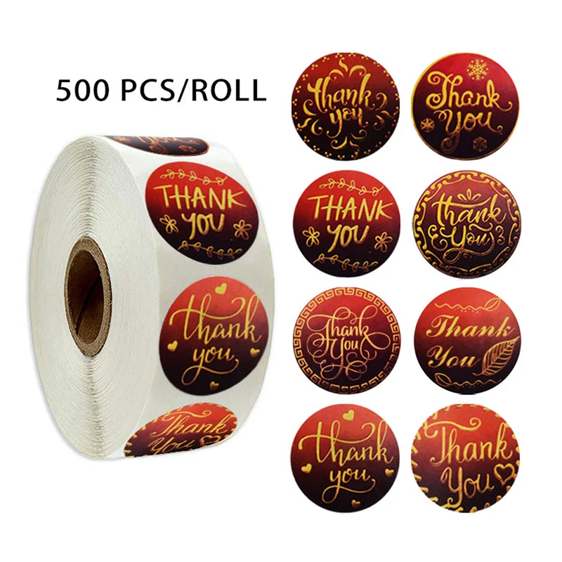 

24/500pcs/roll Thank You Sealing Posted Packaging Label Floral Adhesive Baking Seal Sticker Gift Stickers Cartoon Decor 42 Types