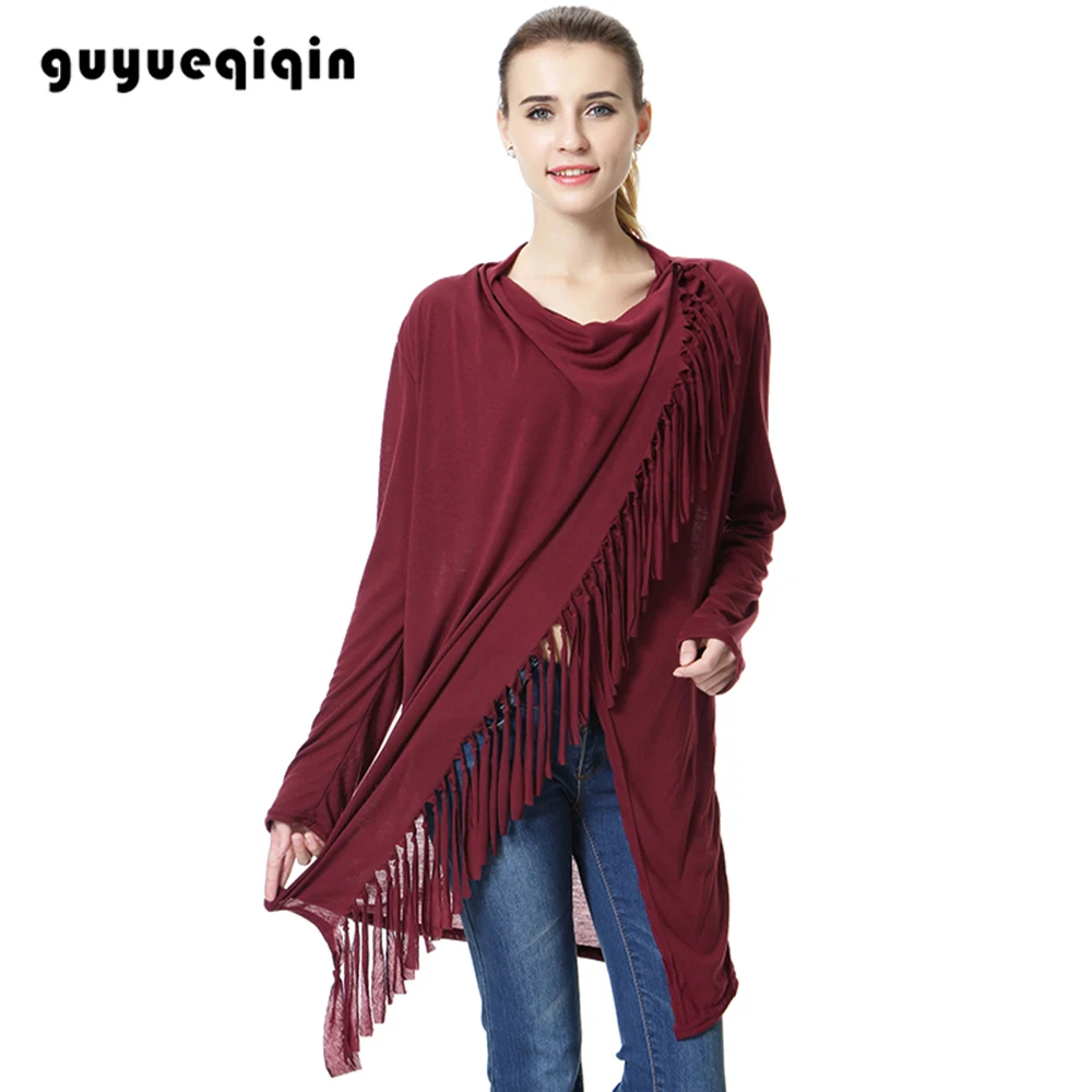 Женский кардиган пончо нестандартная накидка с кисточками пальто в